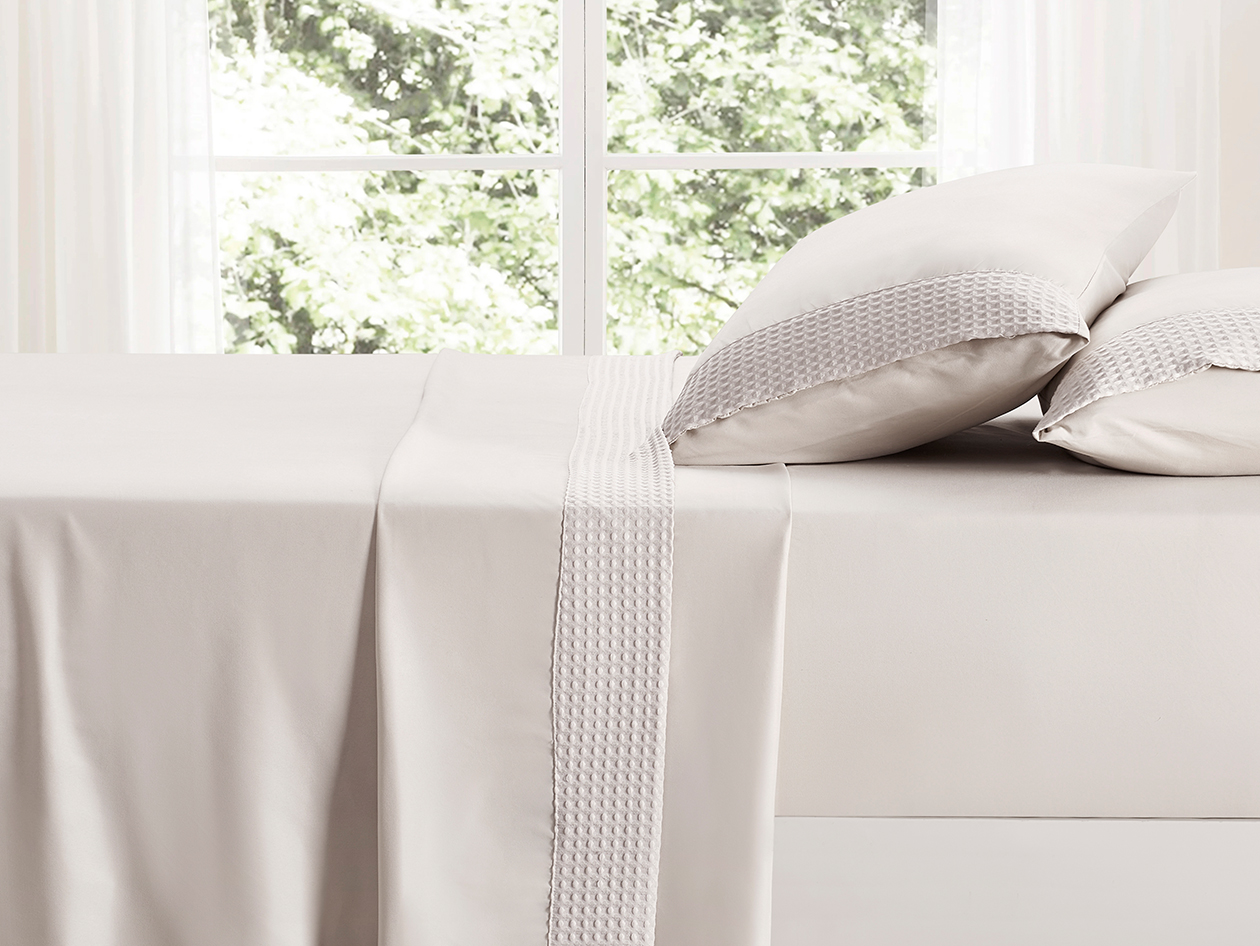 4-Piece Bamboo Blend Waffle Hem Sheet Set (Ivory/Full)