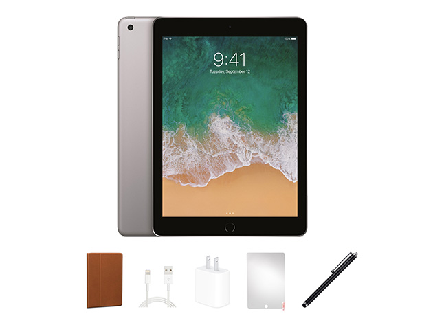 Apple iPad 9.7” (2018) 6th Gen 32GB Wi-Fi Space Gray (Refurbished) + Accessories Bundle