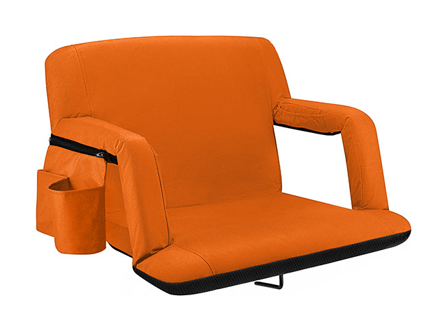 Extra Wide Reclining Stadium Seat with Armrests & Side Pockets (Orange)