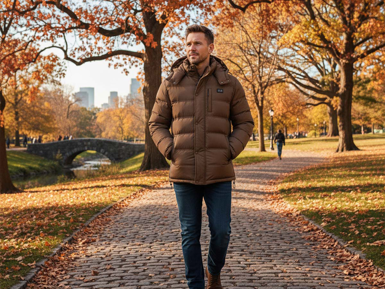 Men's Helios Hybrid Heated Coat with Power Bank (Mocha/XL)