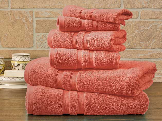 6-Piece Bibb Home 100% Egyptian Cotton Towel Set (Coral)