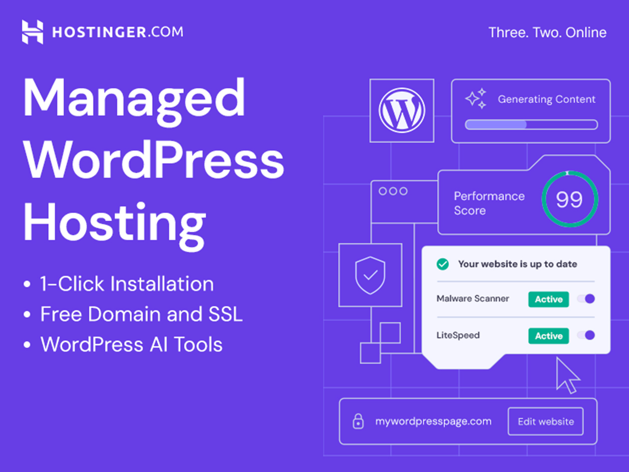Hostinger Web Hosting for Managed WordPress: (Premium/ 2 Years Subscription)