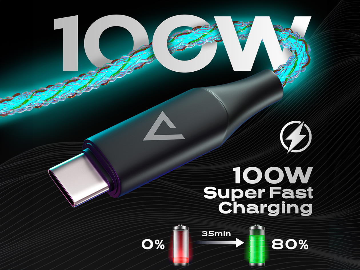 Statik® GloBright® 100W Fast Charge USB-C Braided LED Cables