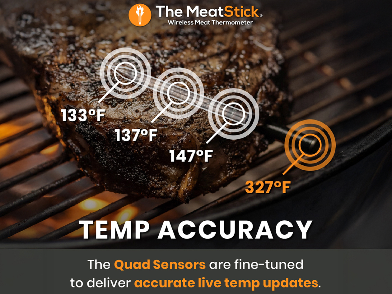 MeatStick 4X Wireless Meat Thermometer Set with Quad Sensors & 650ft Range